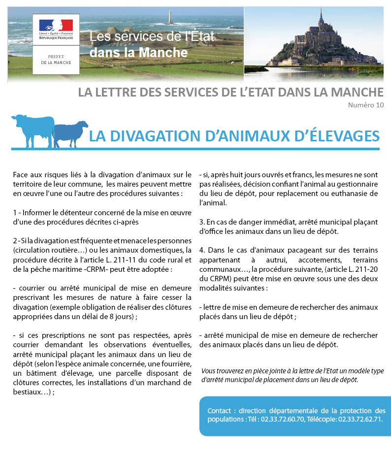 LDE N°10 LA DIVAGATION D'ANIMAUX D'ELEVAGES