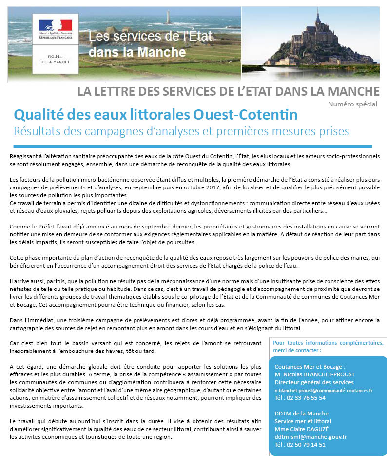 LDE n° spécial Qualité des eaux littorales Ouest Cotentin