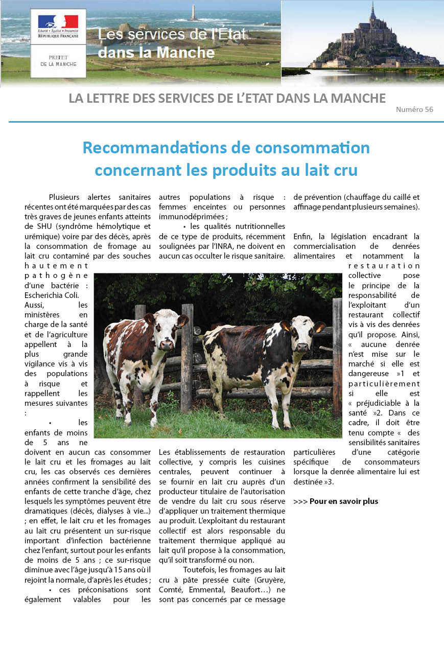 LDE N56 - Recommandations de consommation concernant les produits au lait cru