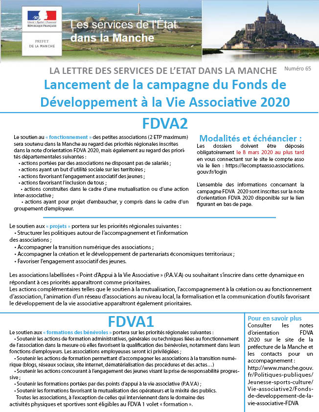 LDE N65 - Lancement de la campagne du Fonds de Développement à la Vie Associative  2020 (FDVA)